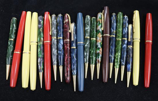 A collection of assorted Burnham fountain pens and propelling pencils